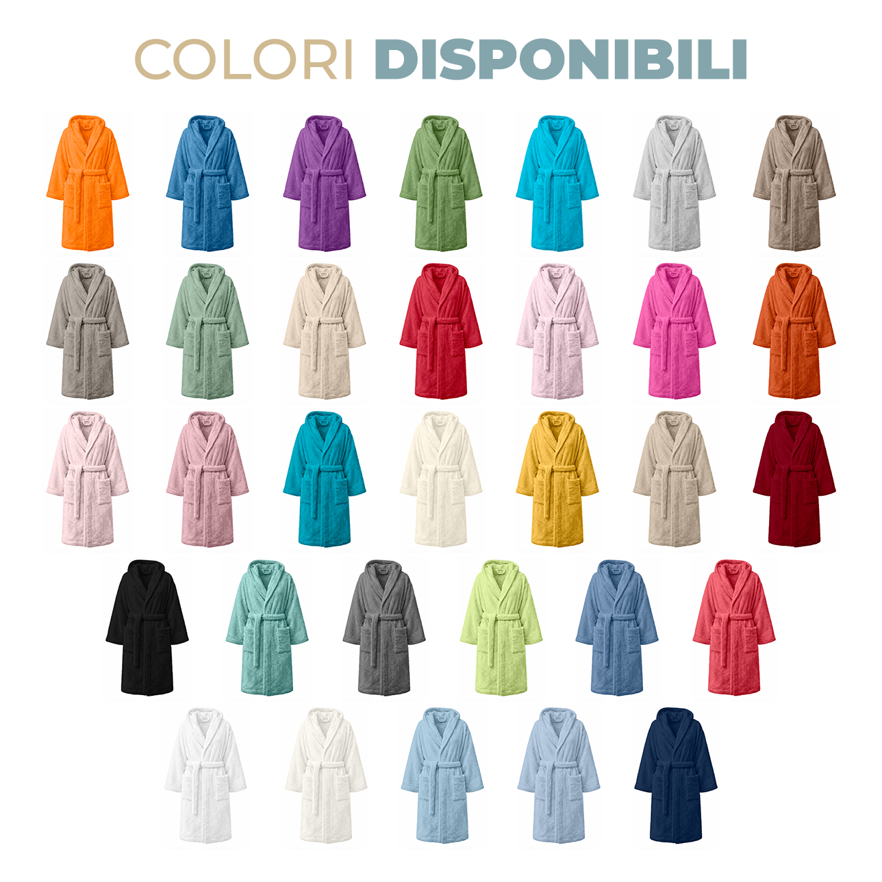 Accappatoio Uomo Donna Marte 100% Cotone Spugna 420 g/m² con Cappuccio Tasche e Cintura Morbido Assorbente Taglie S XXL Vari Colori