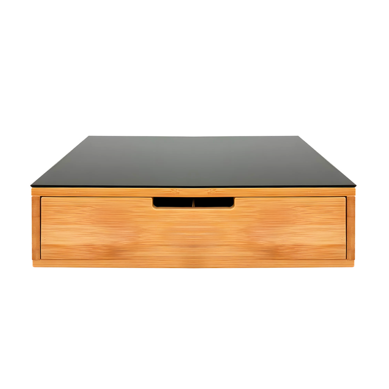 Porta Cialde e Capsule in Bamboo con Cassetto Organizer Caffè Stile Moderno con Piano in Vetro Temperato Nero 30×30×10 cm