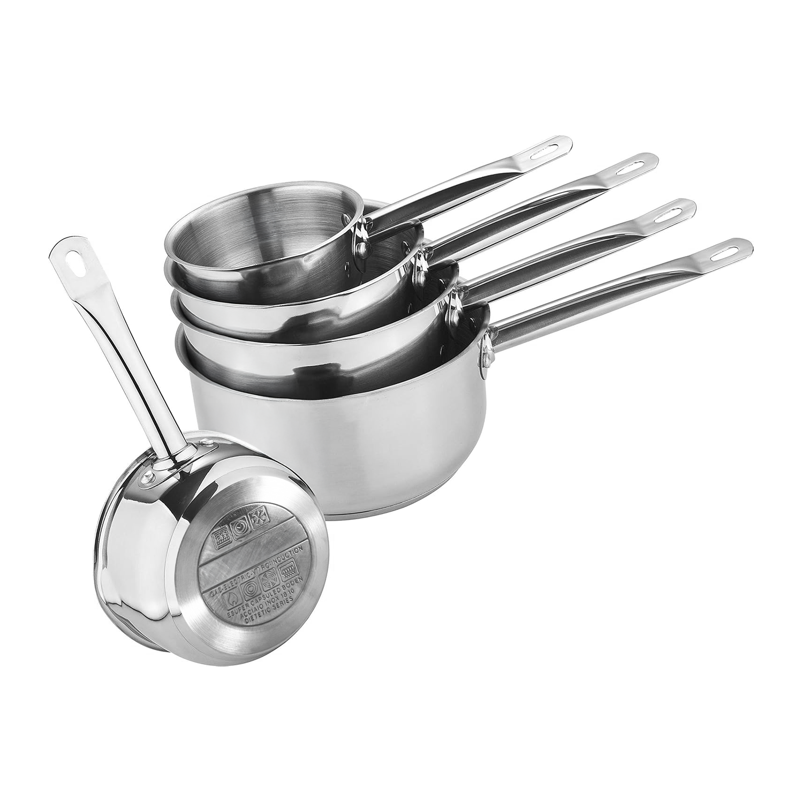 Batteria Pentole Acciaio Inox Set 5 Pezzi con Mono Manico Compatibili con Induzione Gas e Vetroceramica Senza PFOA