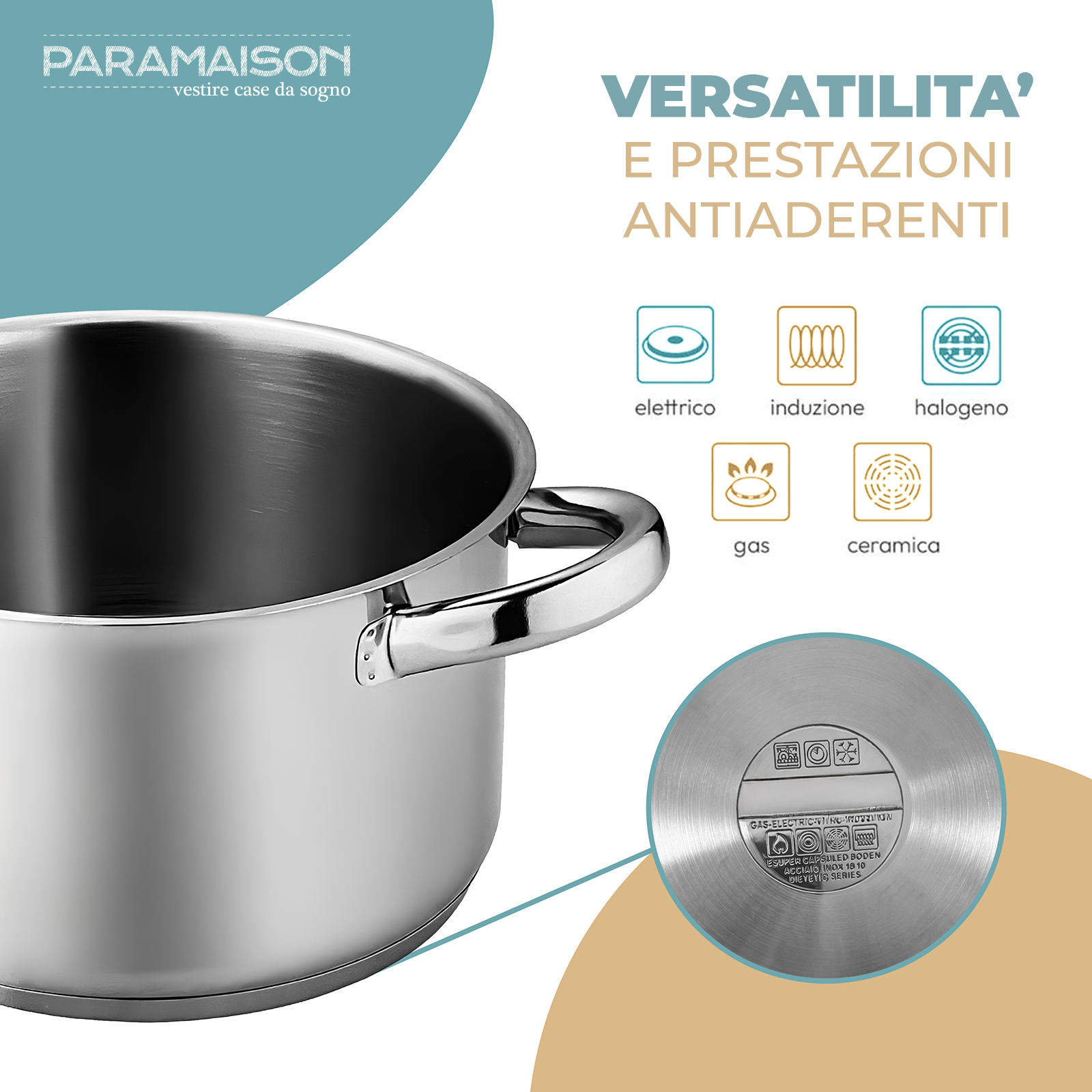 Batteria di Pentole in Acciaio Inox  Set 5 Pezzi Impilabili Compatibile con Induzione, Gas, Vetroceramica Senza PFOA