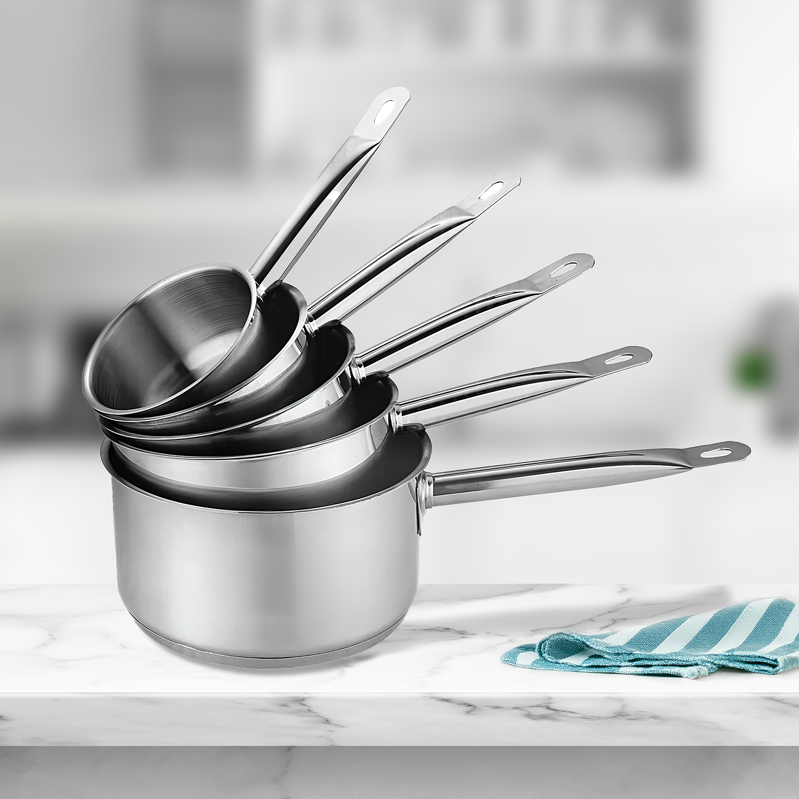 Batteria Pentole Acciaio Inox Set 5 Pezzi con Mono Manico Compatibili con Induzione Gas e Vetroceramica Senza PFOA
