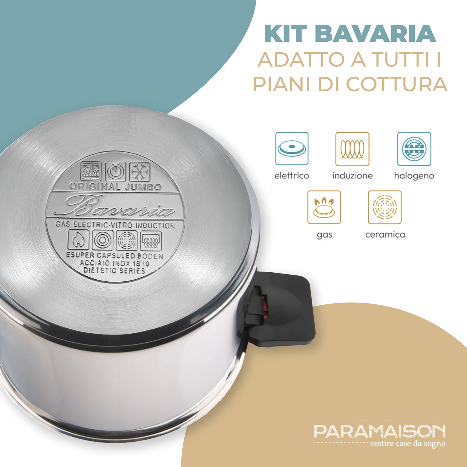 Batteria di Pentole in Acciaio Inox Set 6 Pezzi con Coperchi in Vetro Temperato e Manici Regolabili Compatibile con Induzione, Gas e Vetroceramica