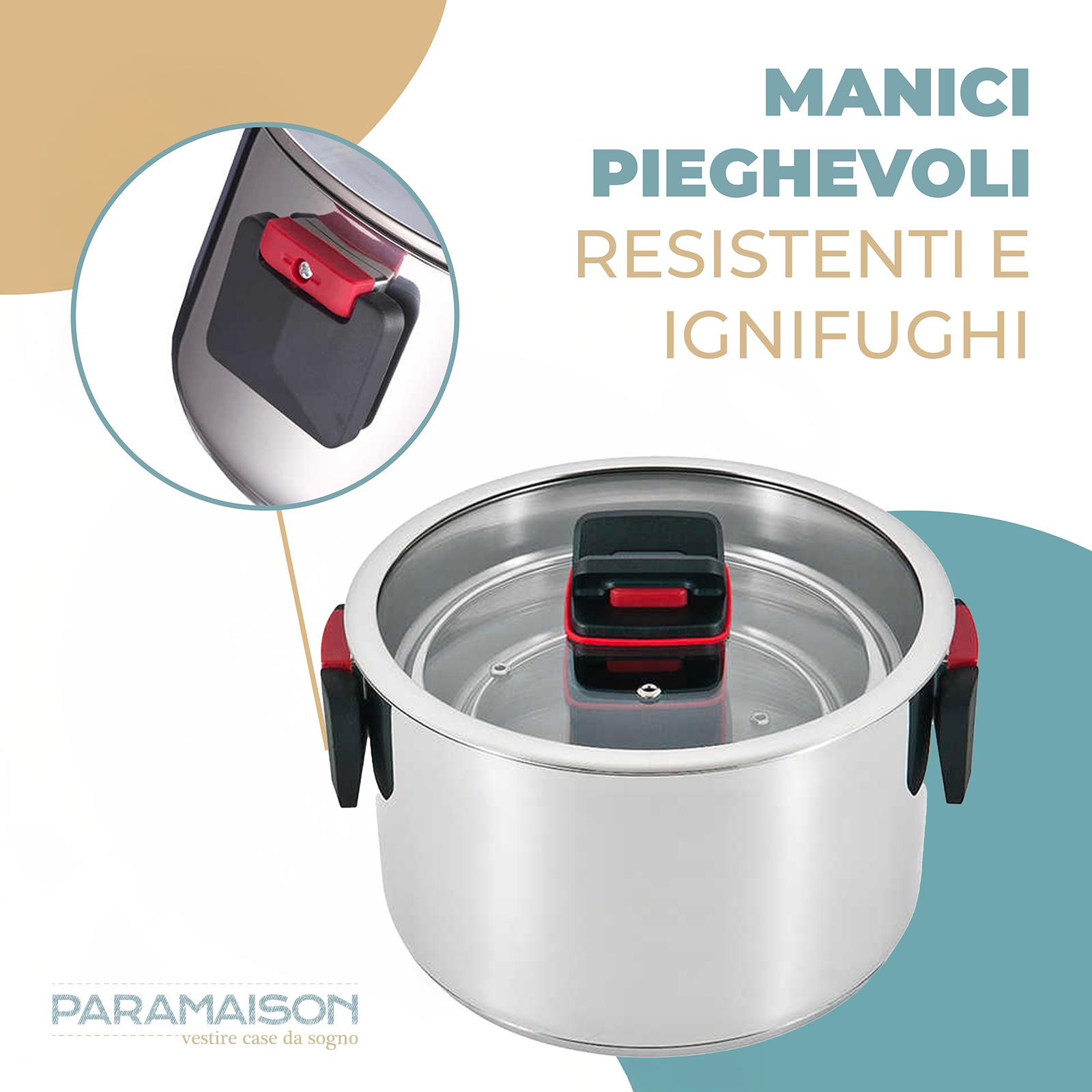 Batteria di Pentole in Acciaio Inox Set 6 Pezzi con Coperchi in Vetro Temperato e Manici Regolabili Compatibile con Induzione, Gas e Vetroceramica