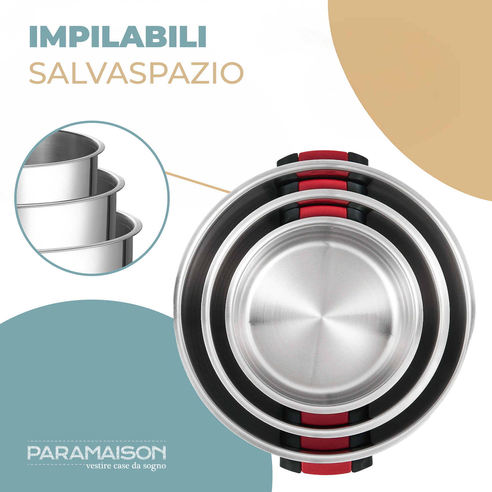 Batteria di Pentole in Acciaio Inox Set 6 Pezzi con Coperchi in Vetro Temperato e Manici Regolabili Compatibile con Induzione, Gas e Vetroceramica
