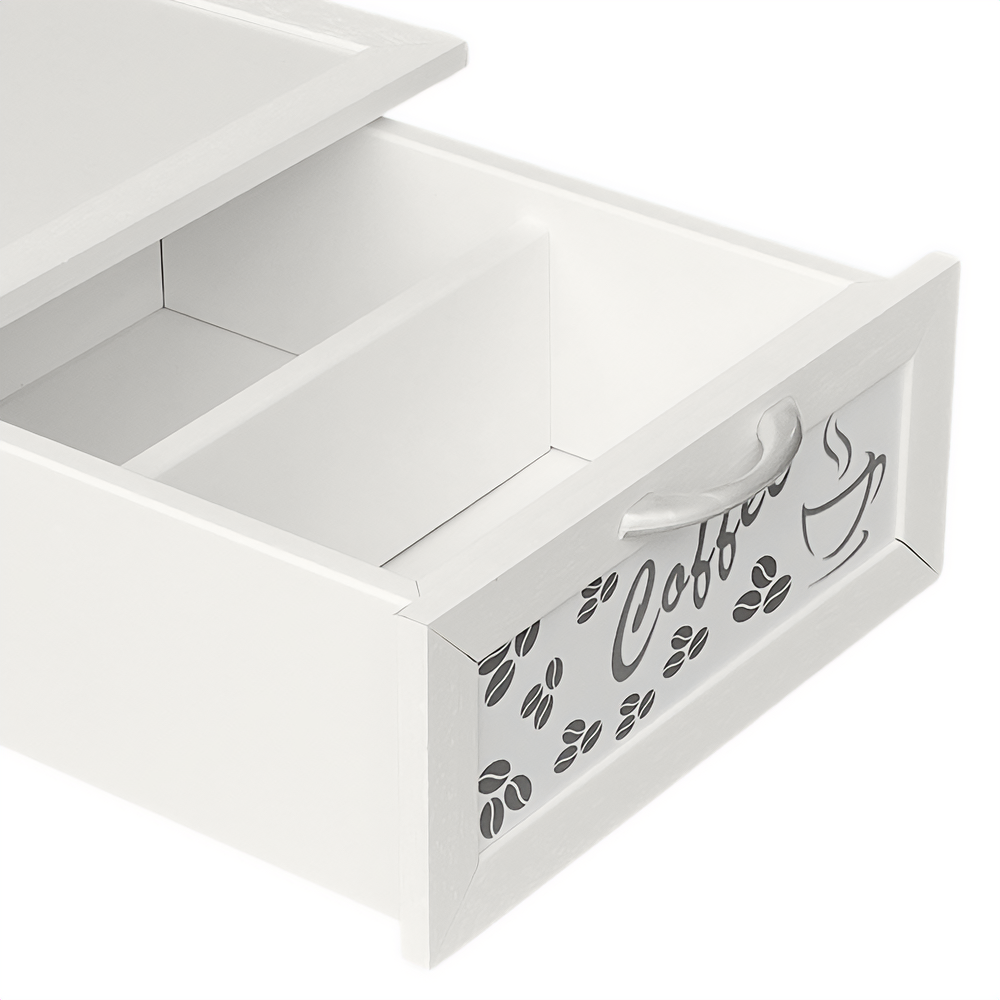 Porta Cialde e Capsule in Legno con Cassetto a 2 Scomparti Scritta Coffee Organizer Caffè in Vari Colori Stile Shabby Chic