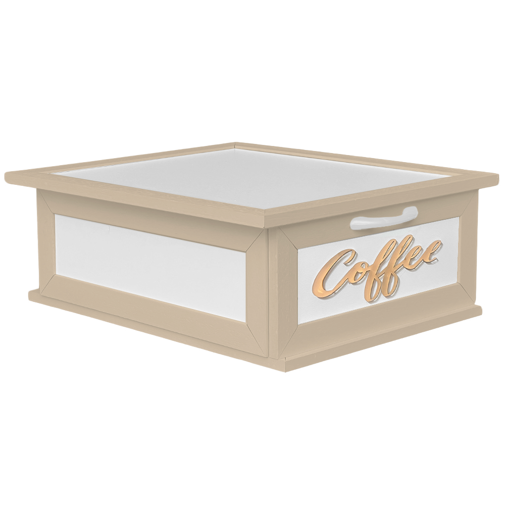 Porta Cialde e capsule in Legno con cassetto a 2 scomparti Scritta in Plexiglass Coffee