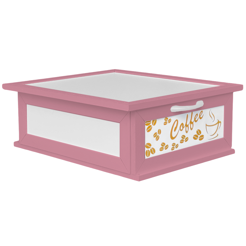 Porta Cialde e Capsule in Legno con Cassetto a 2 Scomparti Scritta Coffee Organizer Caffè in Vari Colori Stile Shabby Chic