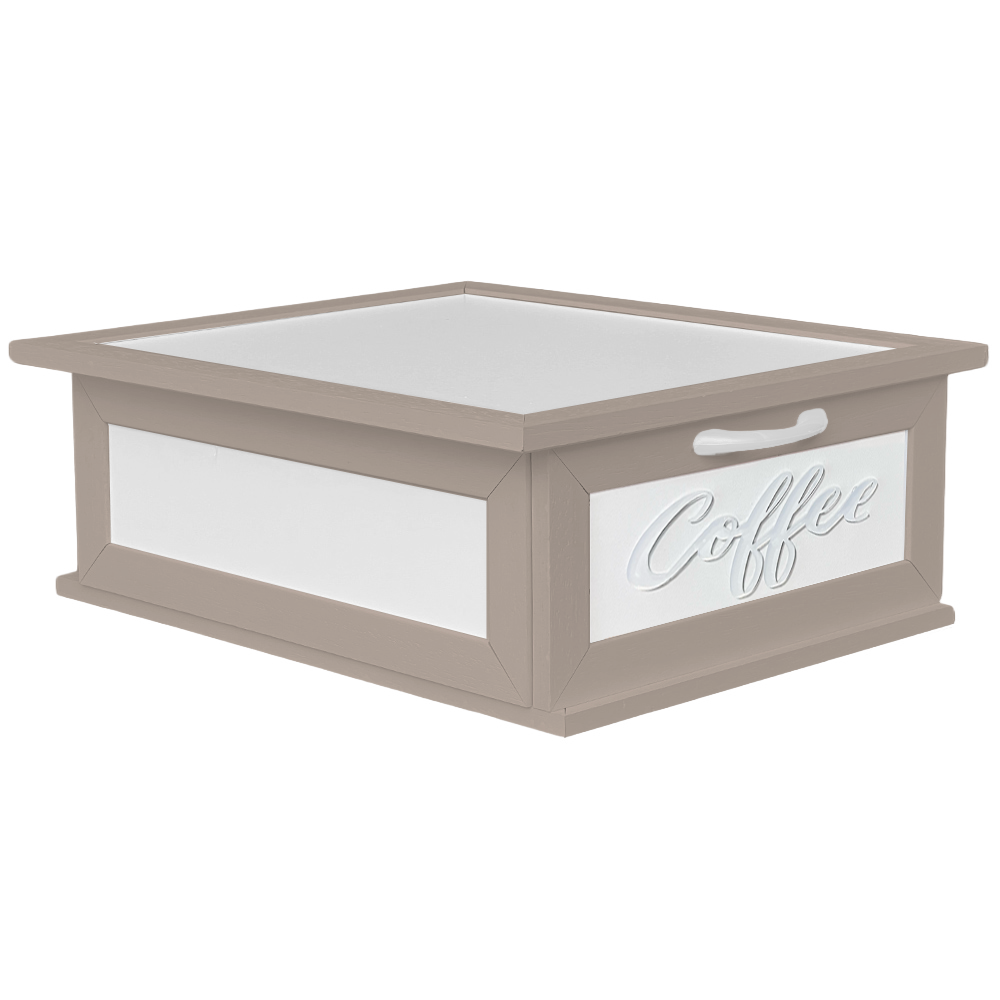 Porta Cialde e capsule in Legno con cassetto a 2 scomparti Scritta in Plexiglass Coffee