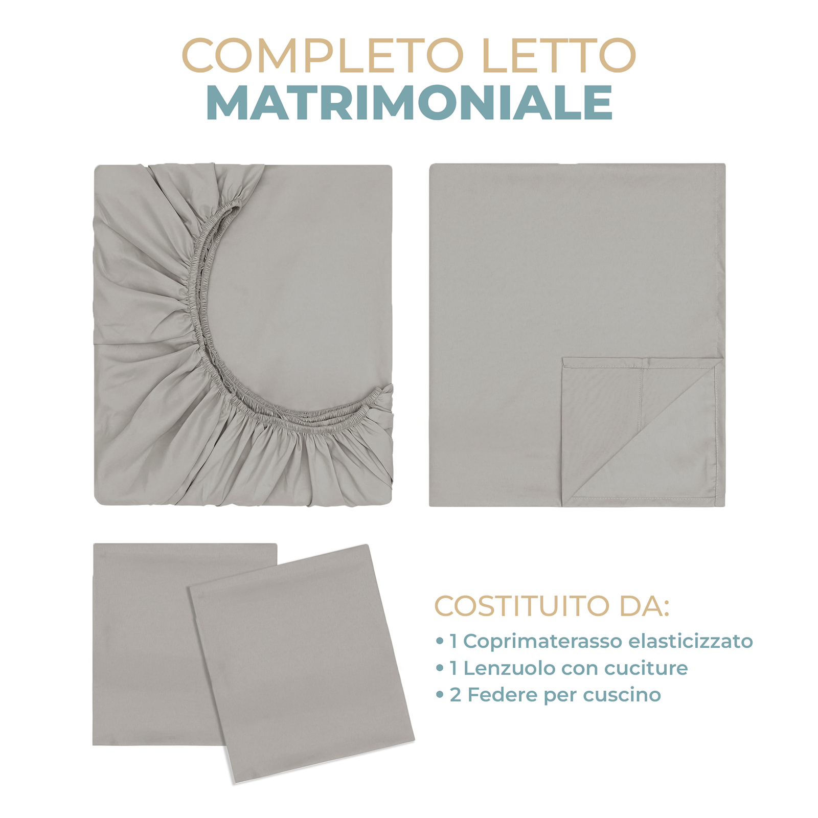 Completo Lenzuola Matrimoniali in Tinta Unita Lenzuolo Sopra Lenzuolo con Angoli e 2 Federe a Sacchetto Raimbow