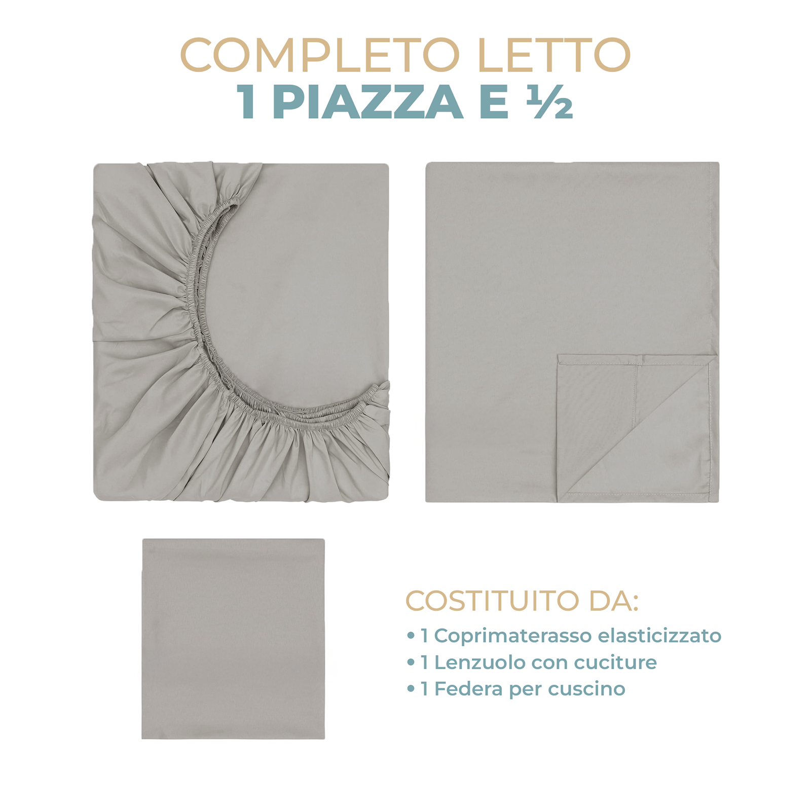 Completo Lenzuola una piazza e mezza Francese in Tinta Unita Lenzuolo Sopra Sotto con Angoli Elastici e 1 Federa Raimbow