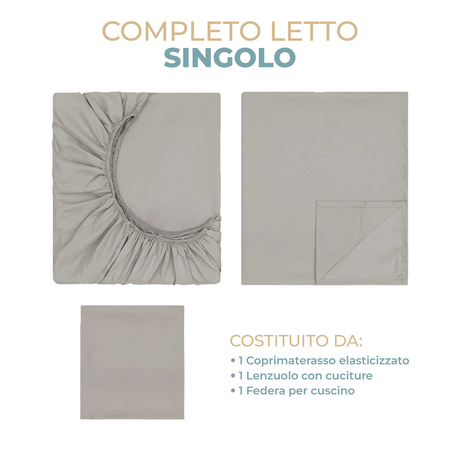 Completo Letto Singolo Lenzuola in Tinta Unita con Federa e Lenzuolo Sotto con Angoli Raimbow