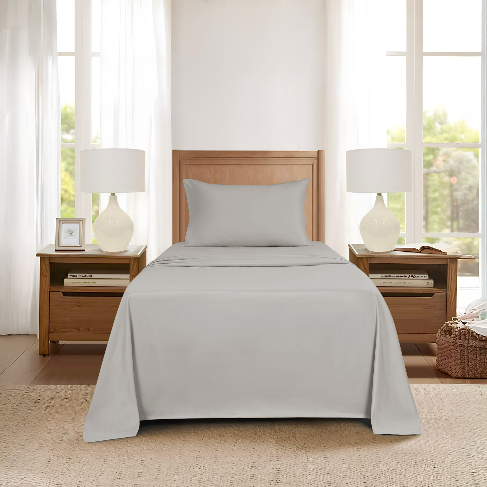 Completo Letto Singolo Lenzuola in Tinta Unita con Federa e Lenzuolo Sotto con Angoli Raimbow