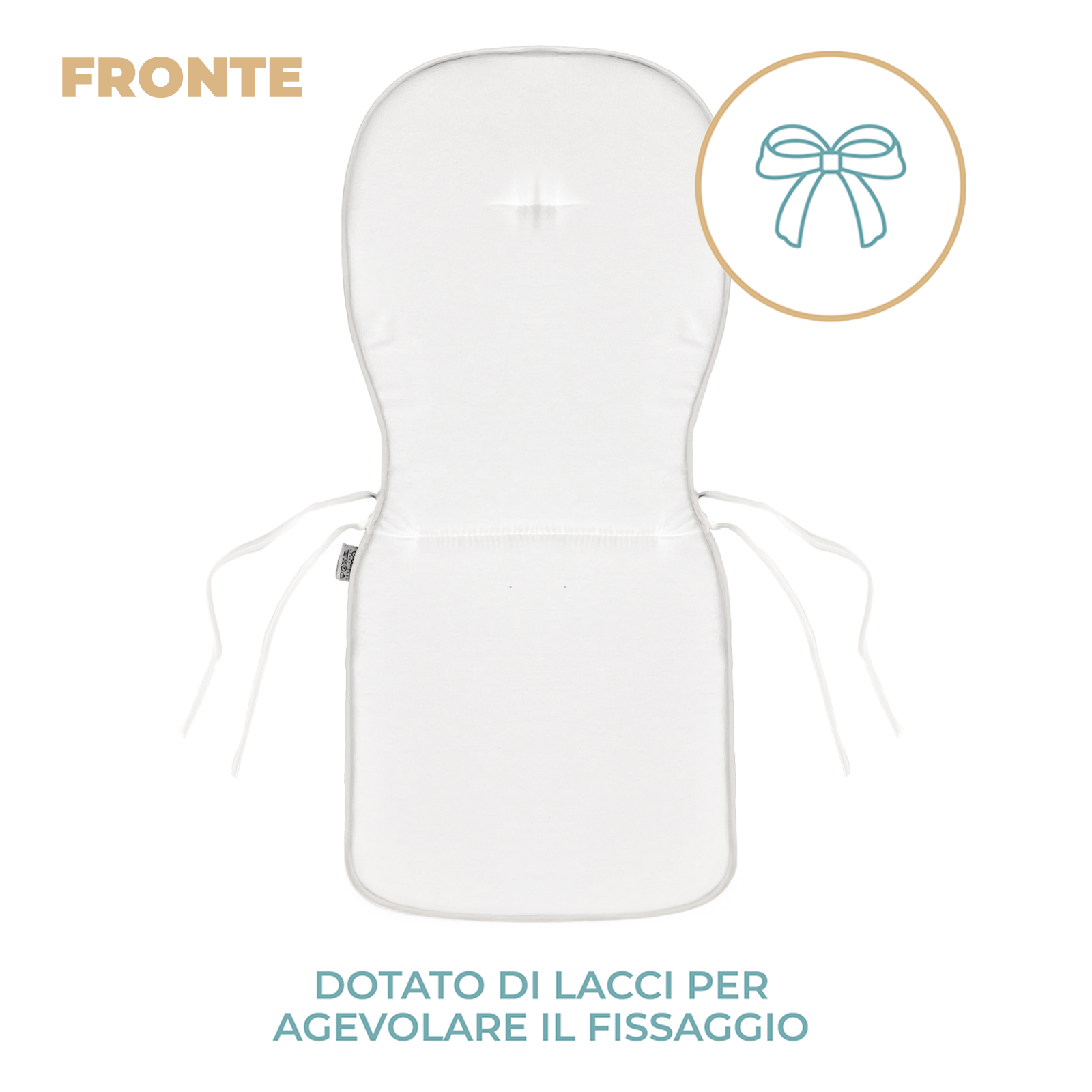 Cuscino Sagomato con Schienale Set da 2 Pezzi Stondato con Laccetti 38x38x42cm