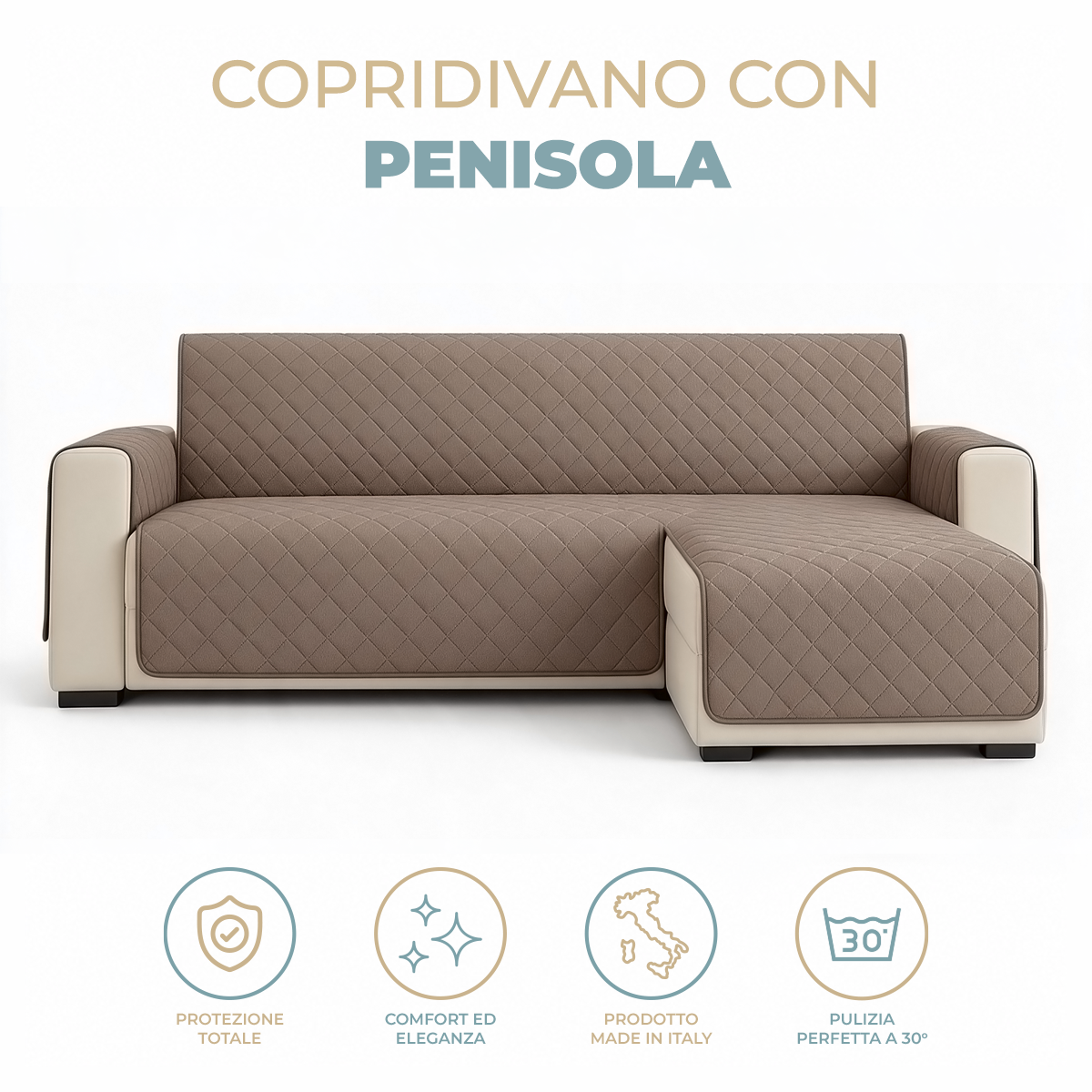 Copridivano 2 Posti con Penisola Lavabile Antiscivolo Double Face e Pet-Friendly