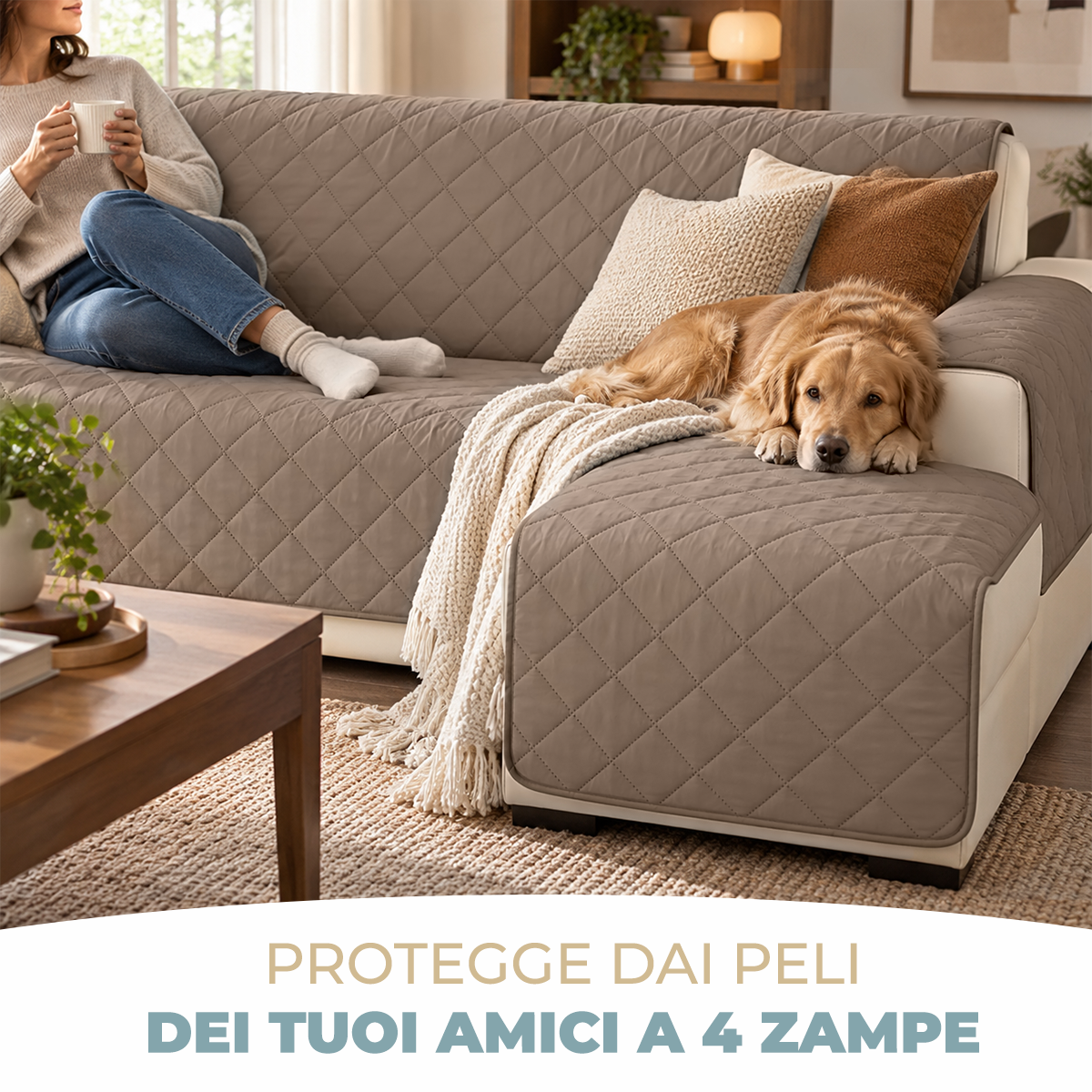 Copridivano 2 Posti con Penisola Lavabile Antiscivolo Double Face e Pet-Friendly