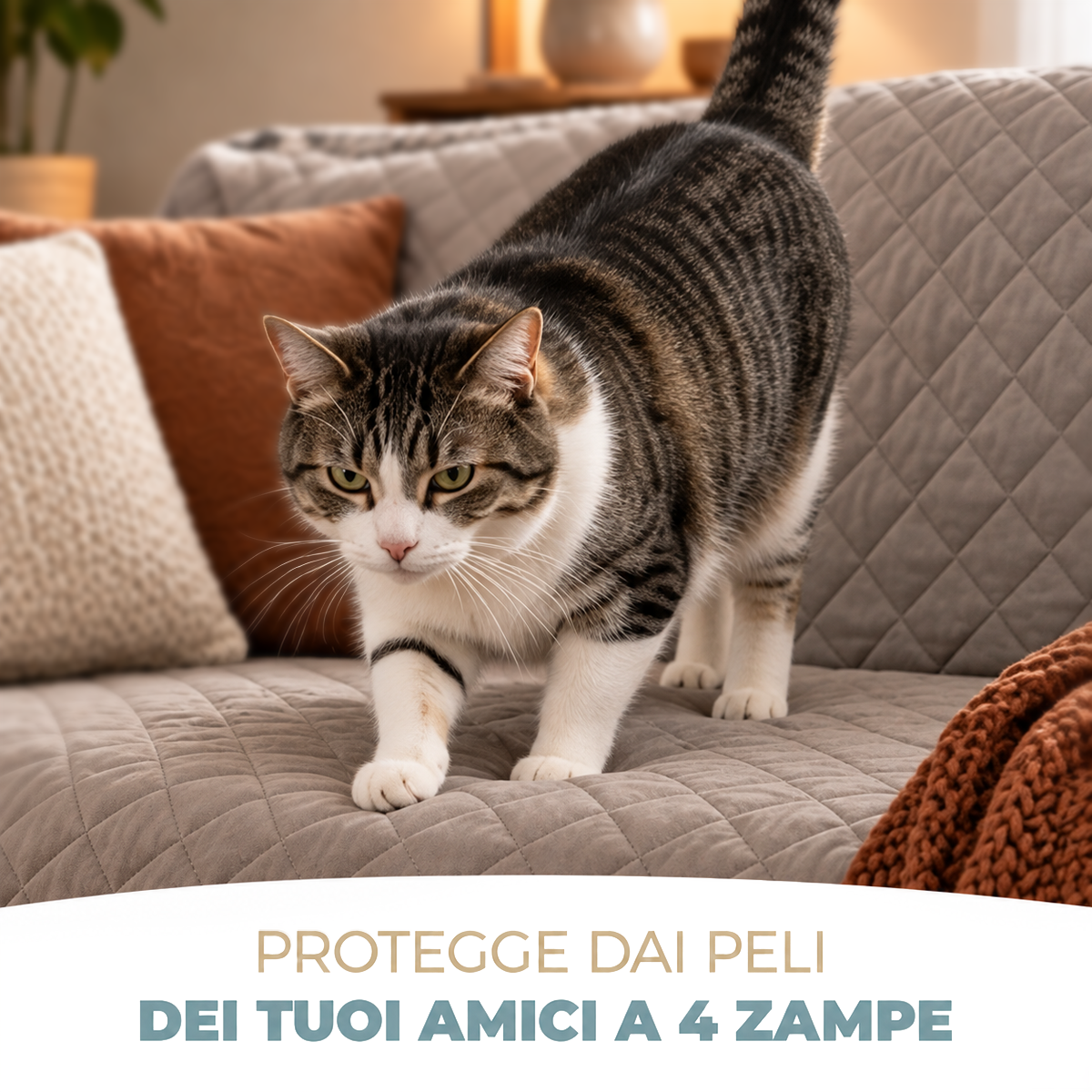 Copridivano 2 Posti Impermeabile con Braccioli Antiscivolo Double Face Trapuntato Lavabile Protezione Anti Macchia Anti Graffio Pet Friendly per Cani e Gatti