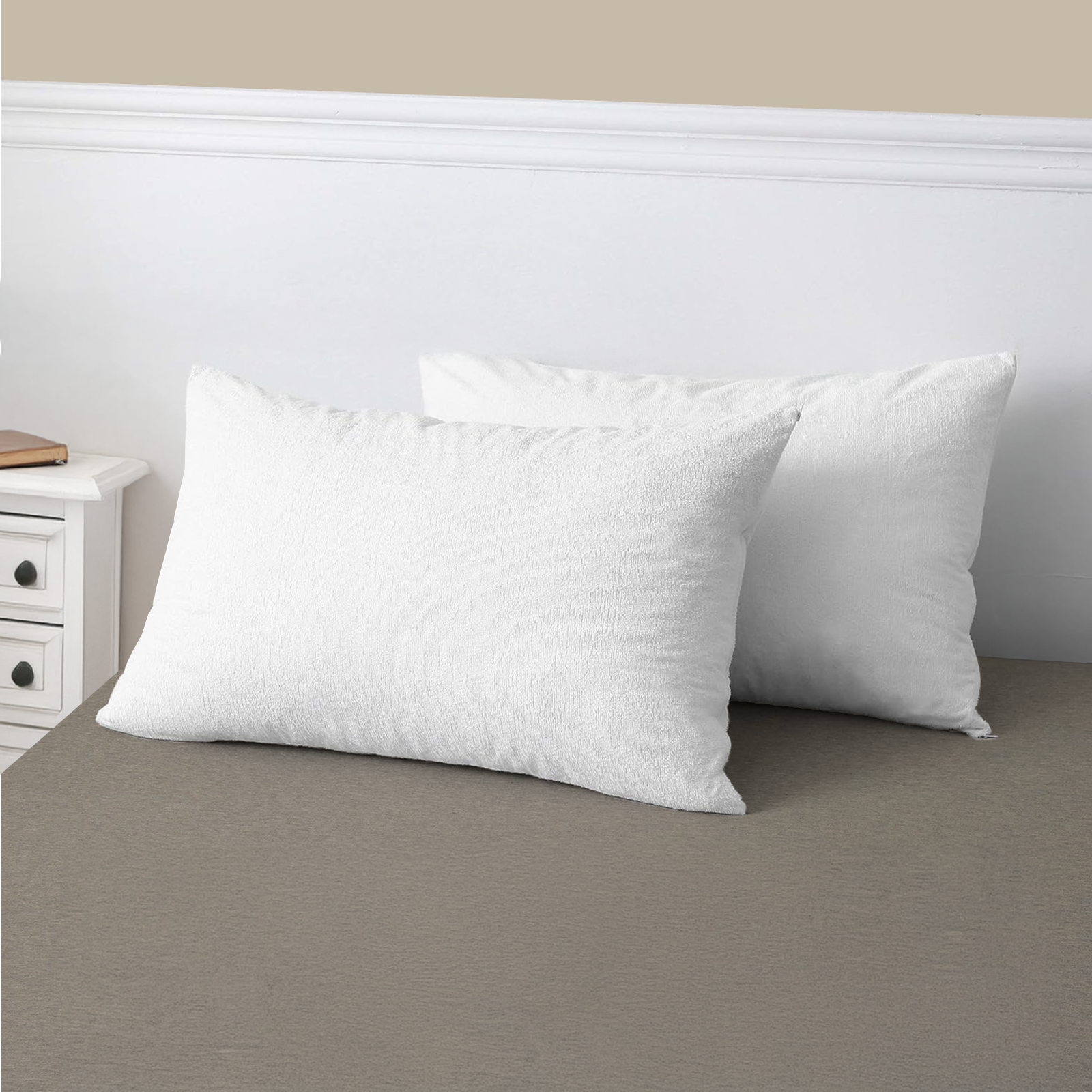 Set 2 Copriguanciali Impermeabili 50x80 cm – Copricuscini con Zip, Traspiranti e Anallergici – Bianco