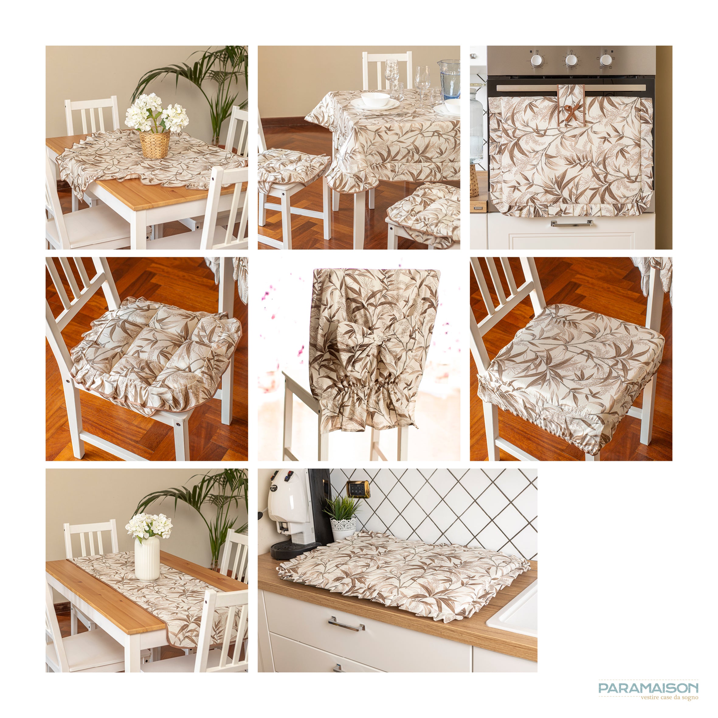 Coprischienale imbottito per sedia Shabby chic fantasia Ulivo con fiocco sul retro Set da 2 pz