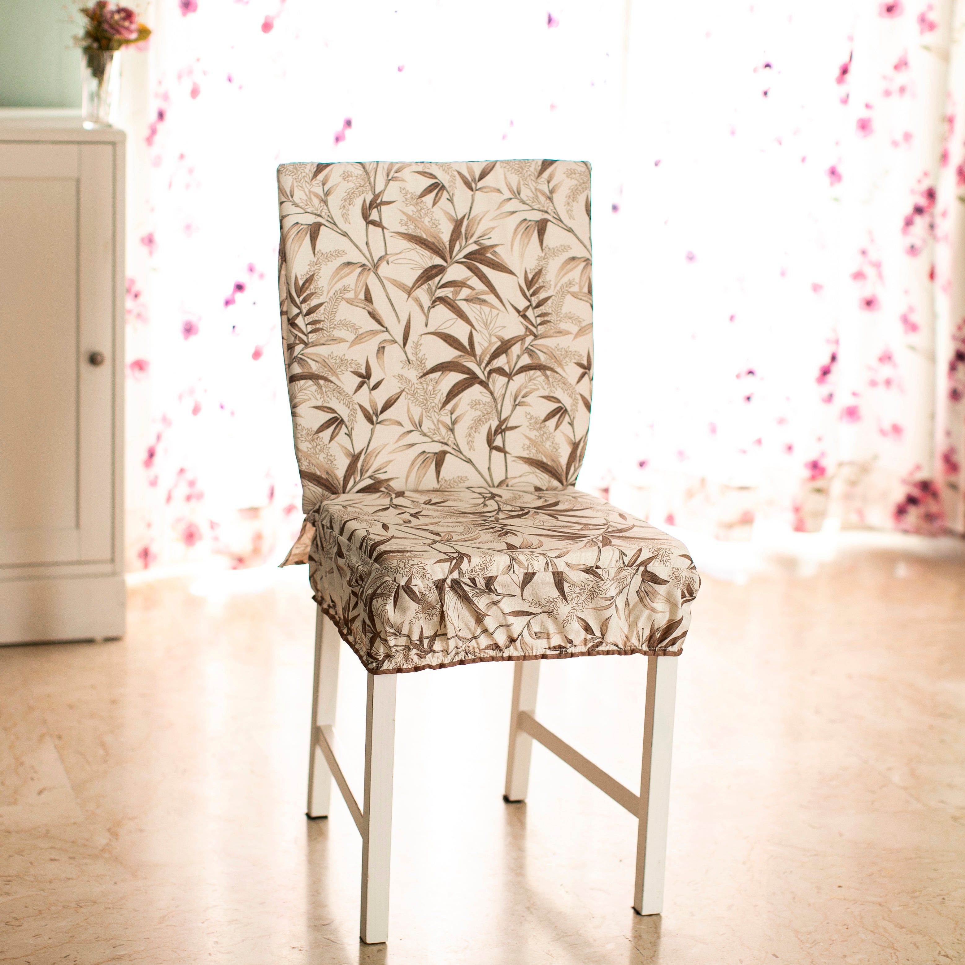 Coprischienale imbottito per sedia Shabby chic fantasia Ulivo con fiocco sul retro Set da 2 pz