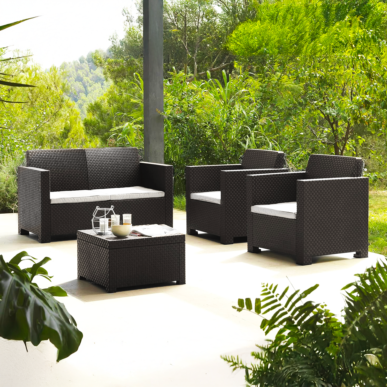 Coppia di Cuscini Outdoor per Sedute Salottino in Rattan 58×51 cm – Rivestimento Rimovibile, Imbottitura Comfort 5 cm, Produzione Italiana