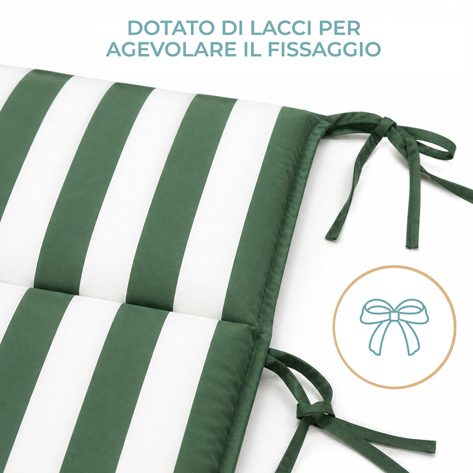 Cuscino per Lettino da Esterno Materassino Imbottito 60x190 cm con Laccetti Vari colori