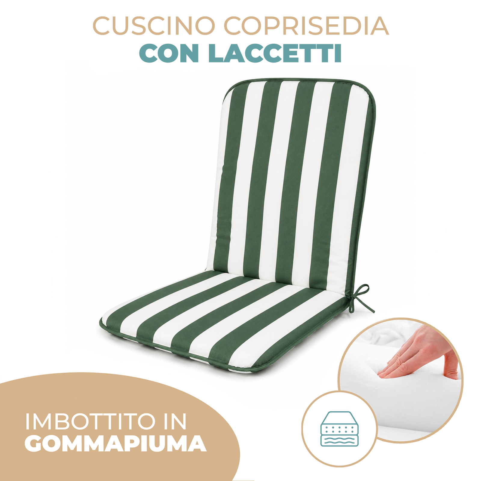 Copricuscino Imbottito per Sedia Sdraio 45x90 cm con Elastico e Laccetti Ideale per Giardino Patio e Campeggio Vari colori