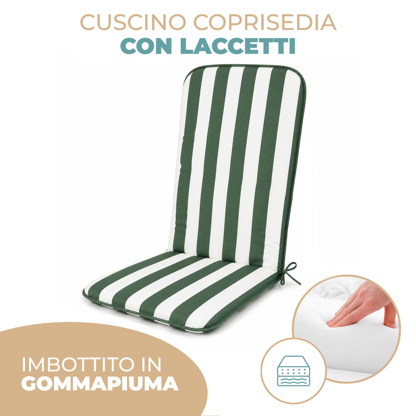 Cuscino Copri Sedia Sdraio da Giardino 45x120 cm Imbottito con Elastico e Lacci Tessuto Cotone/Poliestere per Esterno Ideale per Patio Piscina e Campeggio Vari colori