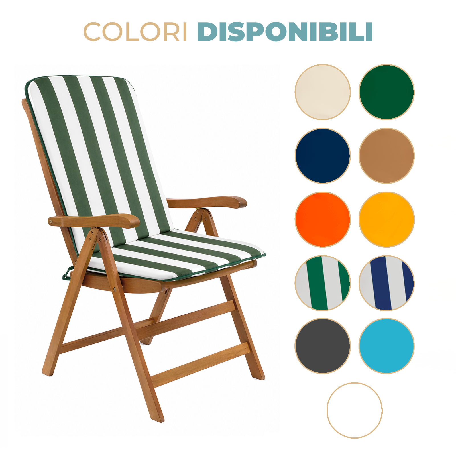 Cuscino Copri Sedia Sdraio da Giardino 45x120 cm Imbottito con Elastico e Lacci Tessuto Cotone/Poliestere per Esterno Ideale per Patio Piscina e Campeggio Vari colori