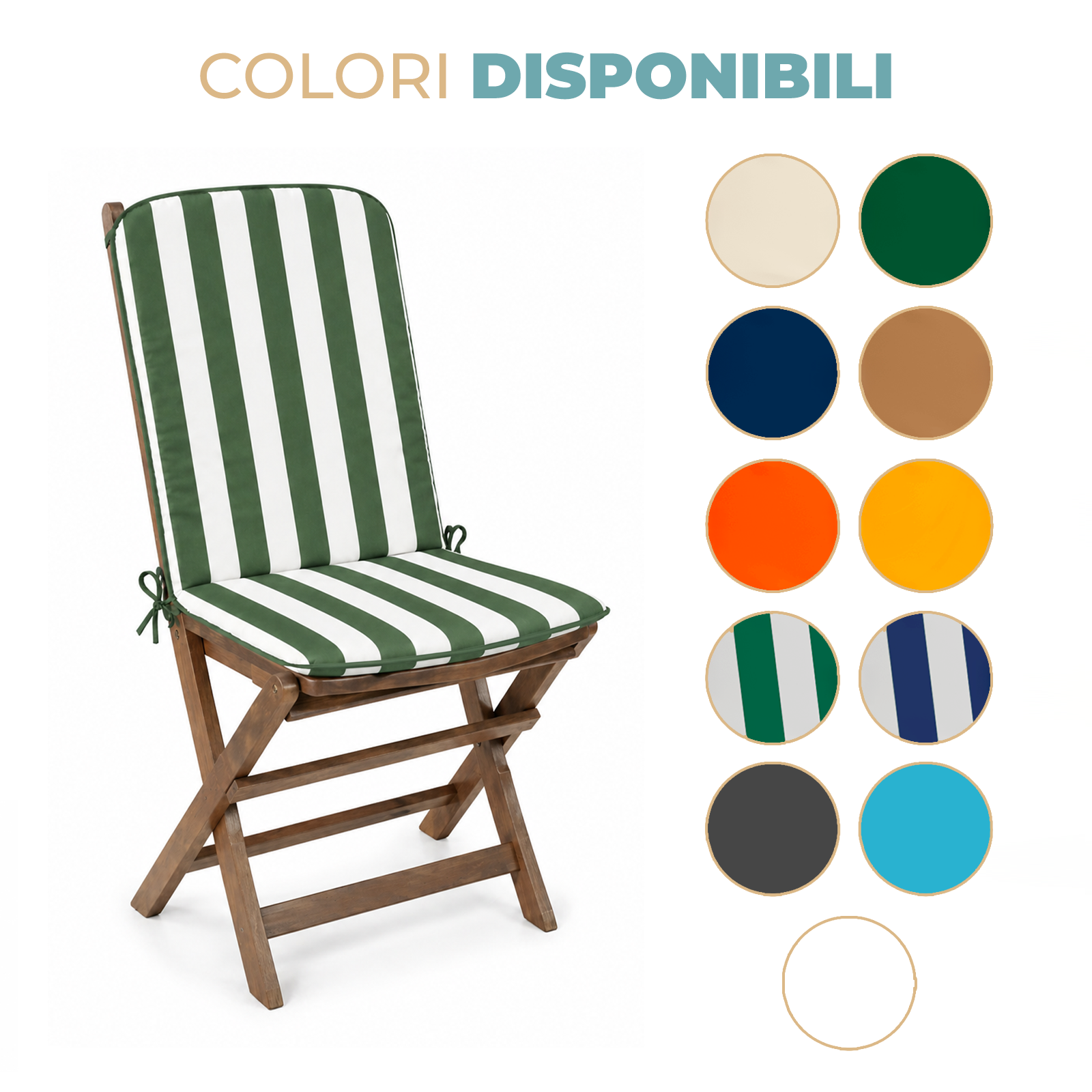Copricuscino Imbottito per Sedia Sdraio 45x90 cm con Elastico e Laccetti Ideale per Giardino Patio e Campeggio Vari colori