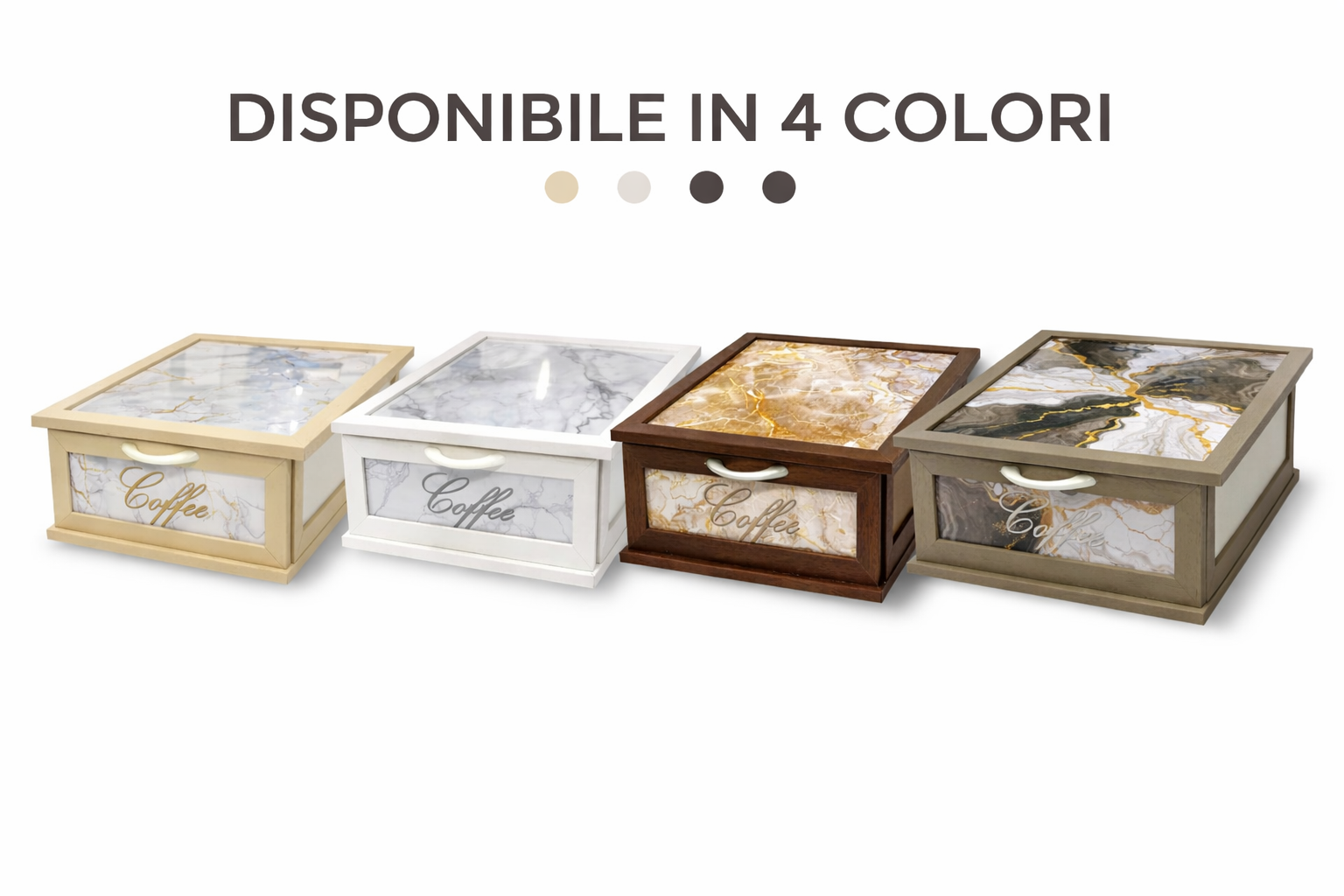 Porta Cialde e Capsule Caffè in Legno con Cassetto a 2 Scomparti – Organizer Shabby Chic con Scritta “COFFEE” – Vari Colori