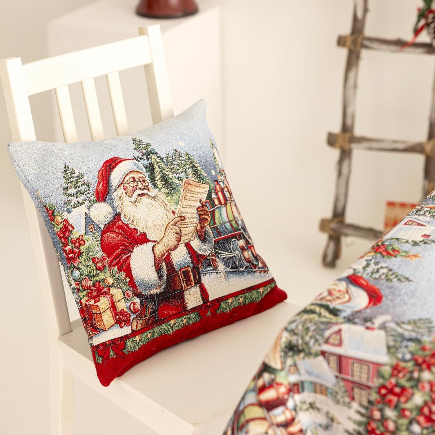 Cuscino Natalizio Babbo Natale  in gobelin 40x40 cm Federa con Imbottitura Decorazione Made in Italy