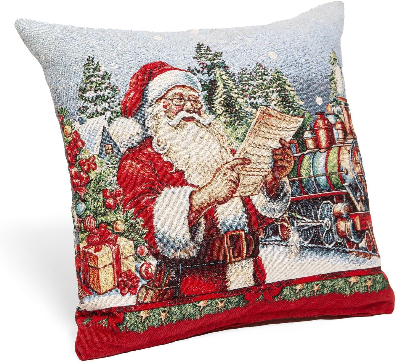 Cuscino Natalizio Babbo Natale  in gobelin 40x40 cm Federa con Imbottitura Decorazione Made in Italy