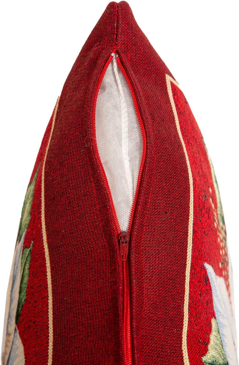 Cuscino Natalizio in gobelin 40x40 cm Federa con Imbottitura Inclusa Decorazione Red Star Made in Italy