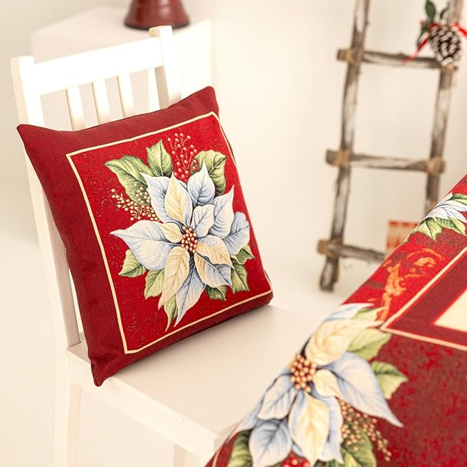 Cuscino Natalizio in gobelin 40x40 cm Federa con Imbottitura Inclusa Decorazione Red Star Made in Italy