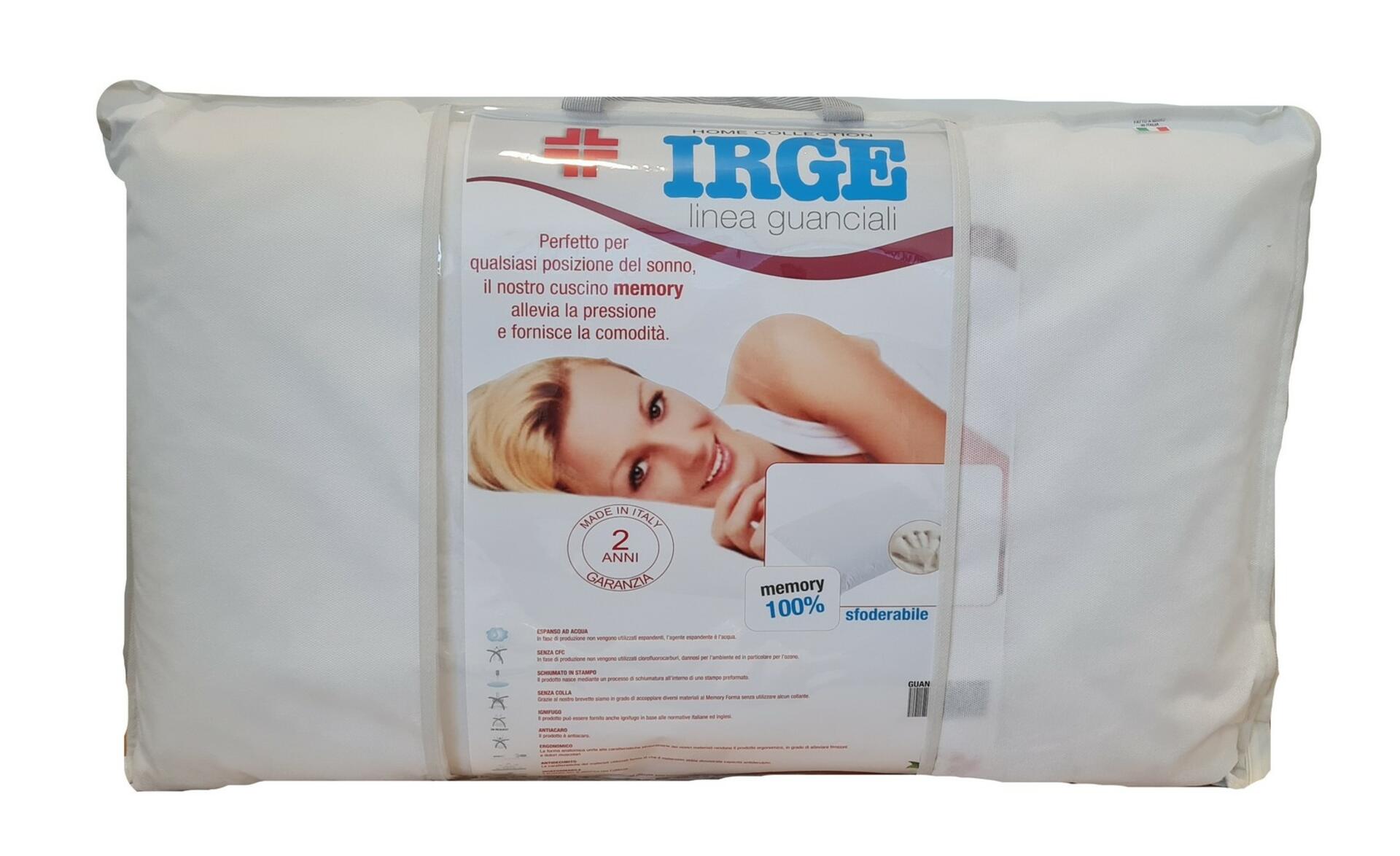 Guanciale Memory di Irge cuscino Anallergico 50x80 cm sfoderabile