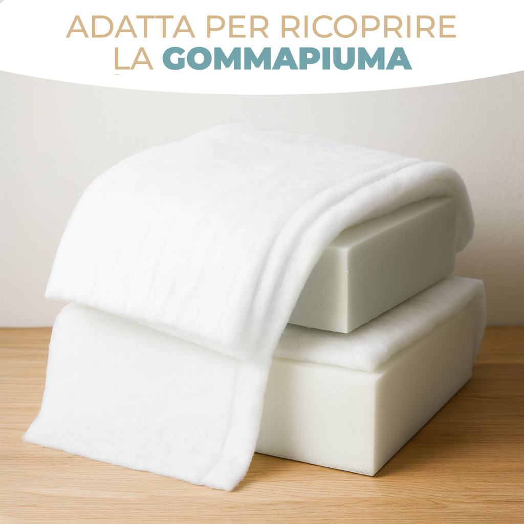 Ovatta per Imbottituraa metraggio in Fibra di Poliestere Morbida Anallergica e Lavabile Spessore 100 g / 200 g Larghezza 150 cm