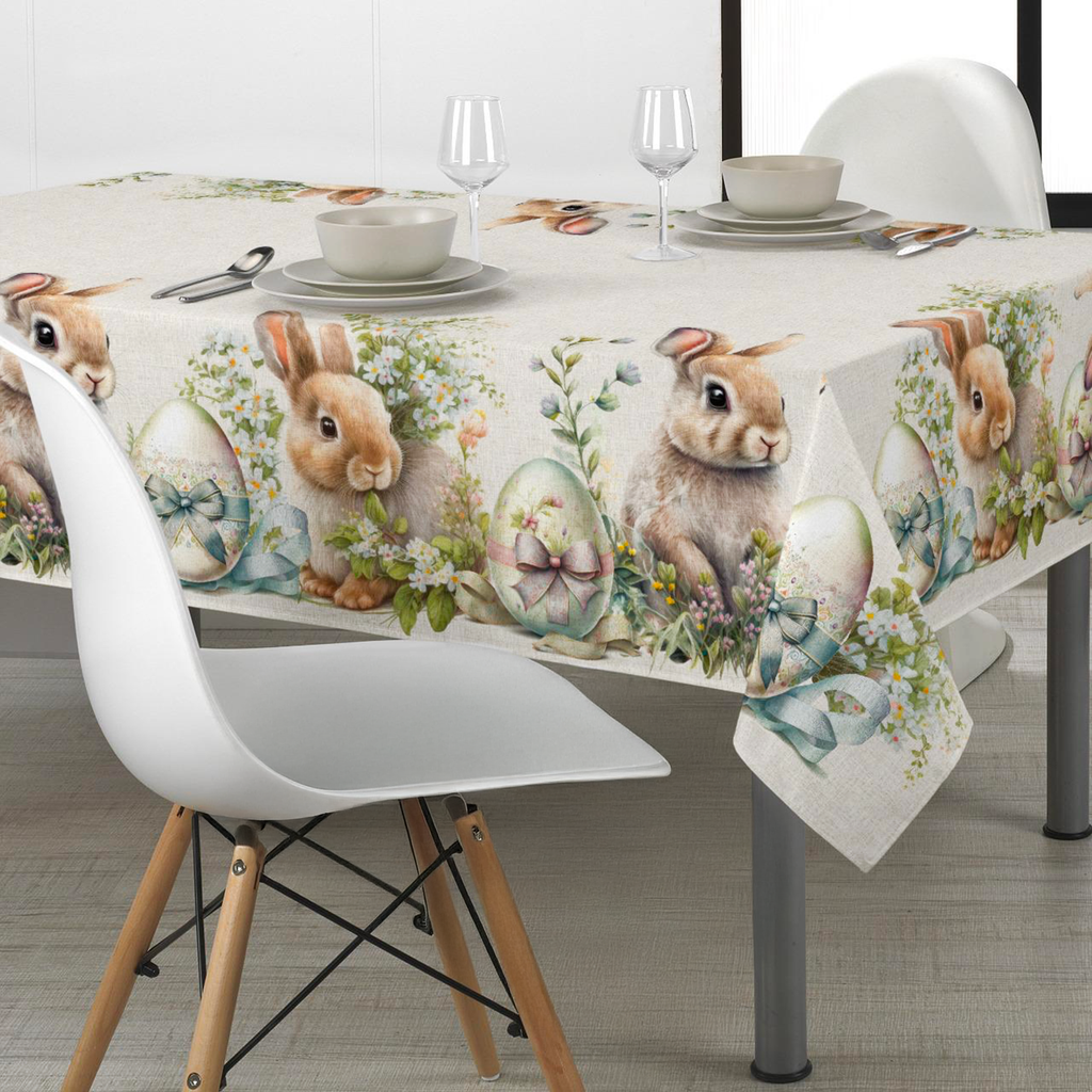 Tovaglia Rettangolare Pasquale 60x102 Cm Con Coniglietto E Uova – Decorazione Primaverile In Poliestere Stampato 3D