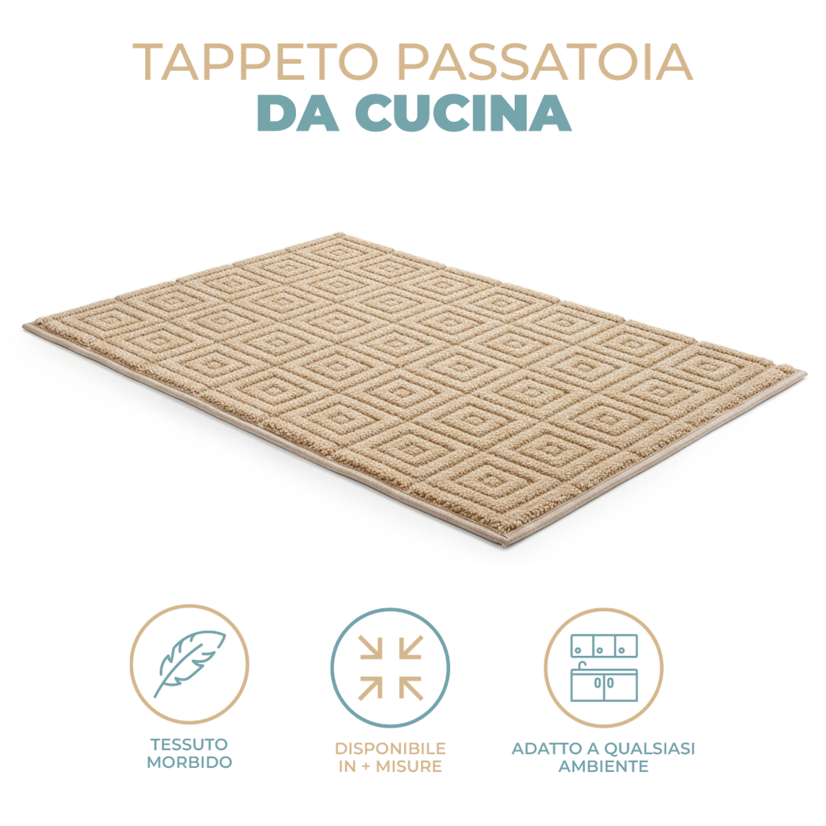 Tappeto Passatoia da Cucina 3D Quadro – Morbido, Bordato, Moderno e Antiscivolo • Disponibile in Varie Misure