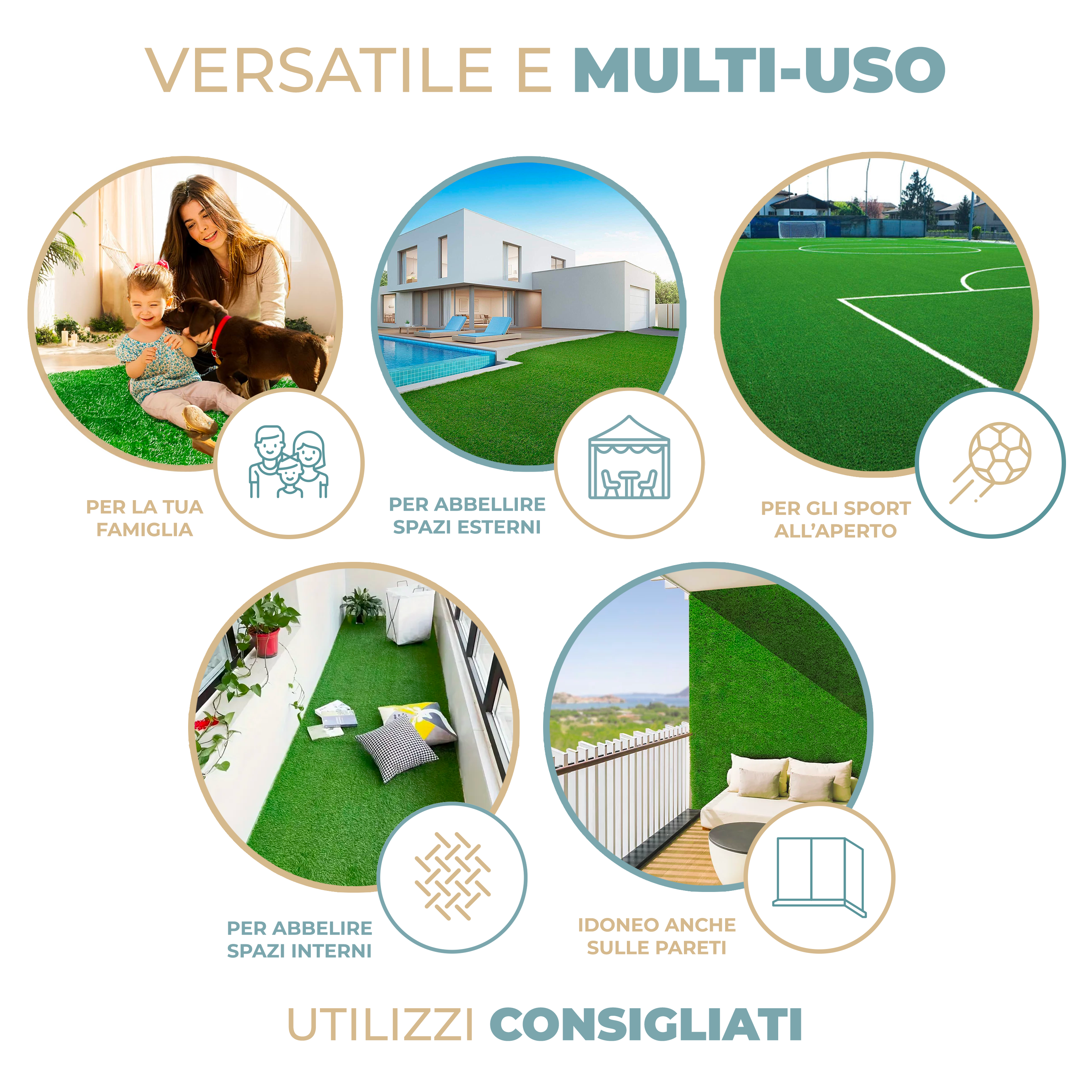 Prato Sintetico Drenante 7 mm in Rotolo Erba Sintetica per Giardino Balcone Piscina e Terrazzo Larghezza 100 cm