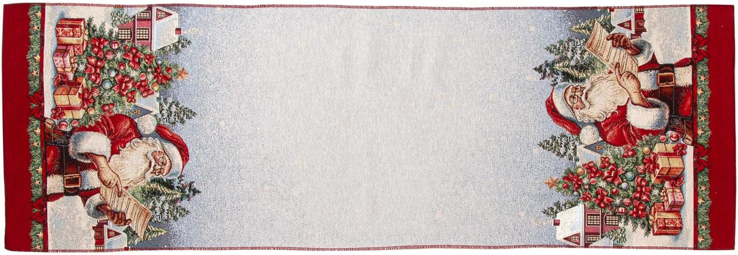 Runner Natalizio Babbo Natale Rettangolare Jacquard Gobelin Decorazione Festiva per Tavola Made in Italy