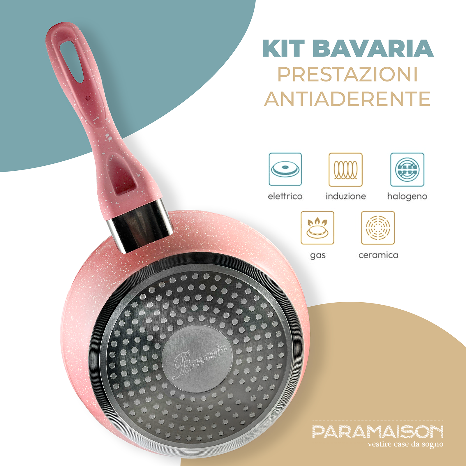 Set Padelle Antiaderenti 9 Pezzi con Coperchi in Vetro Temperato Mono Manico Removibile Senza PFOA Colore Rosa