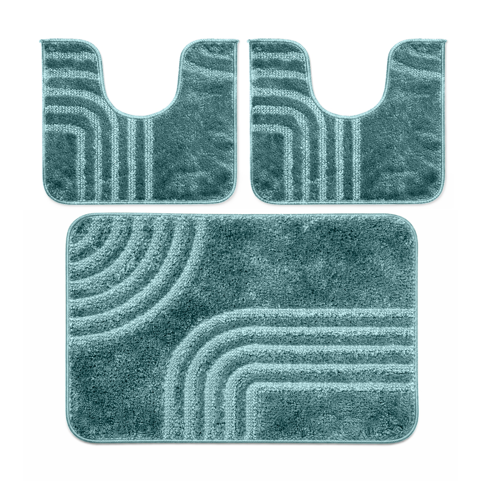 Set Tappeti Bagno 3 Pezzi Antiscivolo Morbidi in Polipropilene Made in Italy 2 Tappeti 37,5x45 cm + 1 Tappeto 45x75 cm