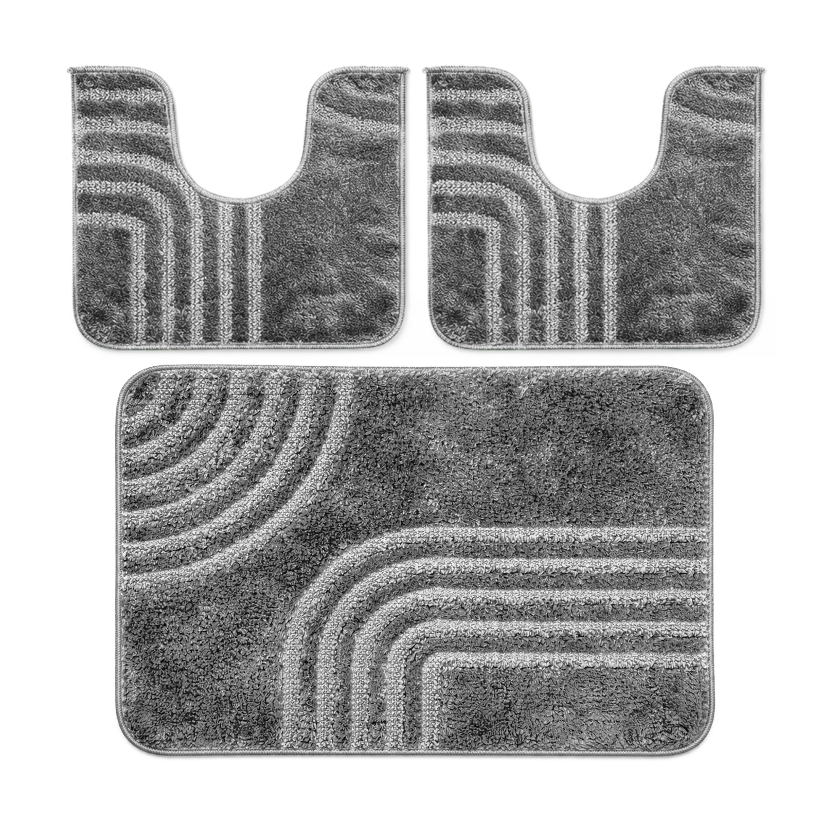 Set Tappeti Bagno 3 Pezzi Antiscivolo Morbidi in Polipropilene Made in Italy 2 Tappeti 37,5x45 cm + 1 Tappeto 45x75 cm