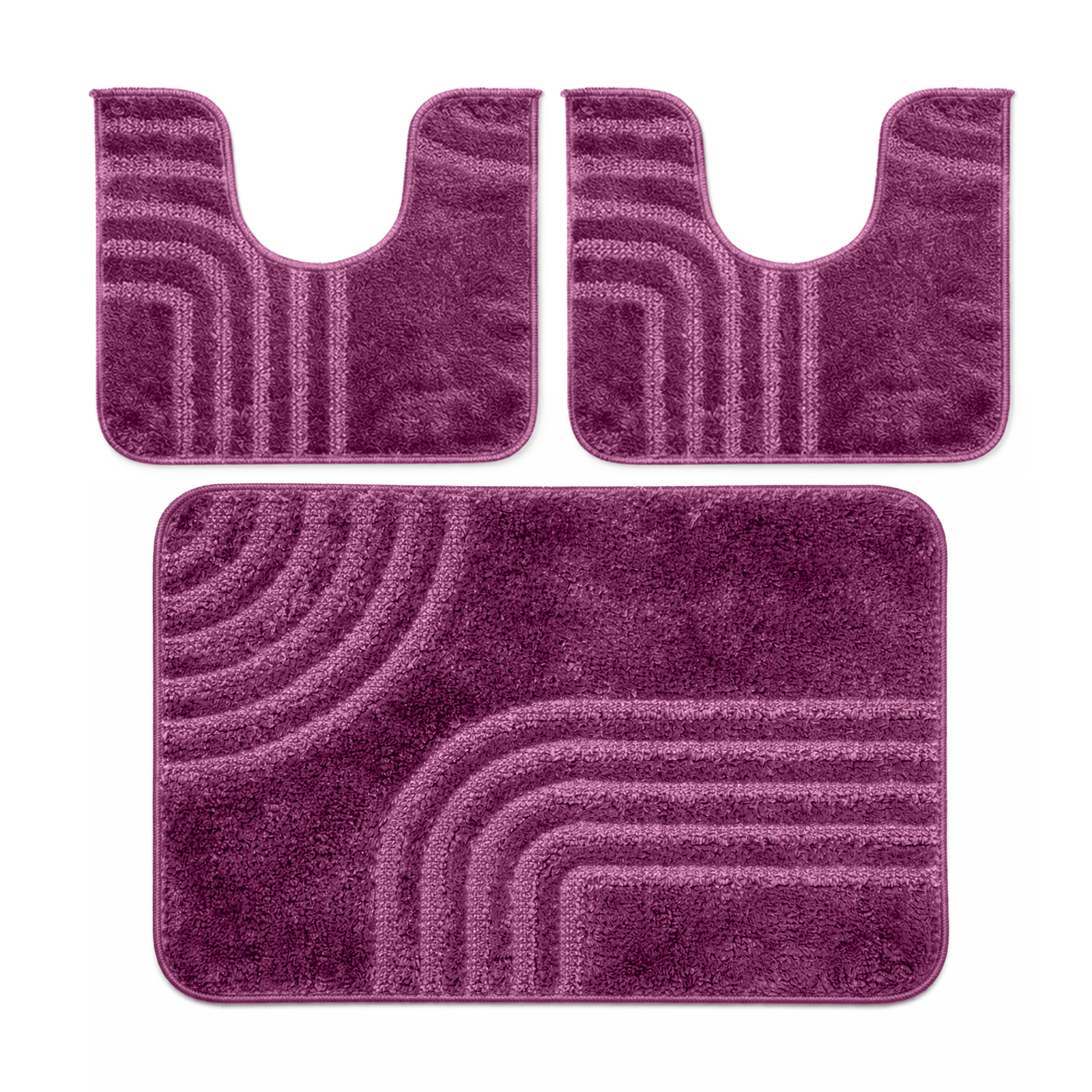 Set Tappeti Bagno 3 Pezzi Antiscivolo Morbidi in Polipropilene Made in Italy 2 Tappeti 37,5x45 cm + 1 Tappeto 45x75 cm