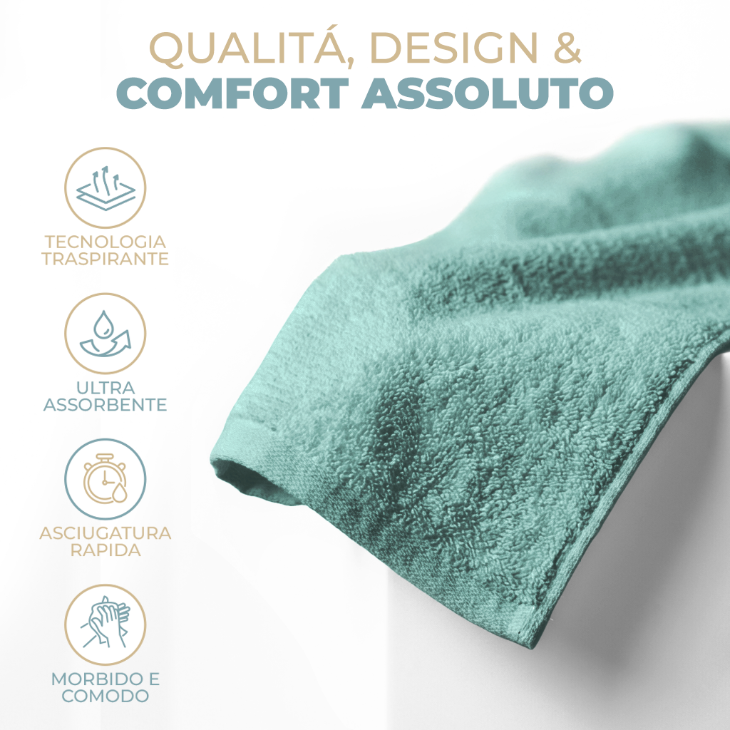 Set Asciugamani Bagno Marte Viso e Bidet 100% Cotone Spugna 420 g/m² Morbidi Assorbenti Vari Colori