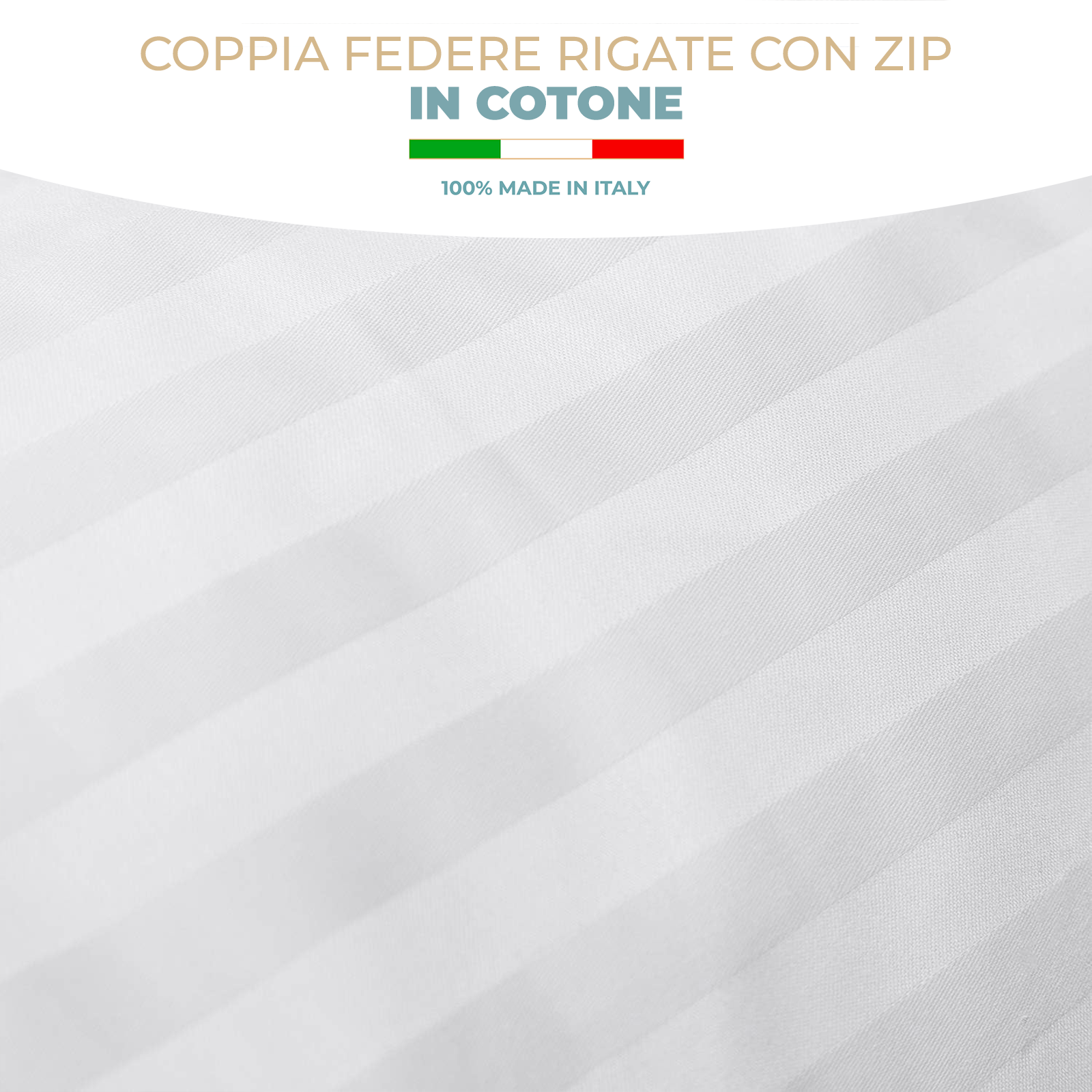 Copriguanciali 50x80 cm Set da 2 – Sottofedere Cotone Rigato con Zip, Traspiranti – Bianco