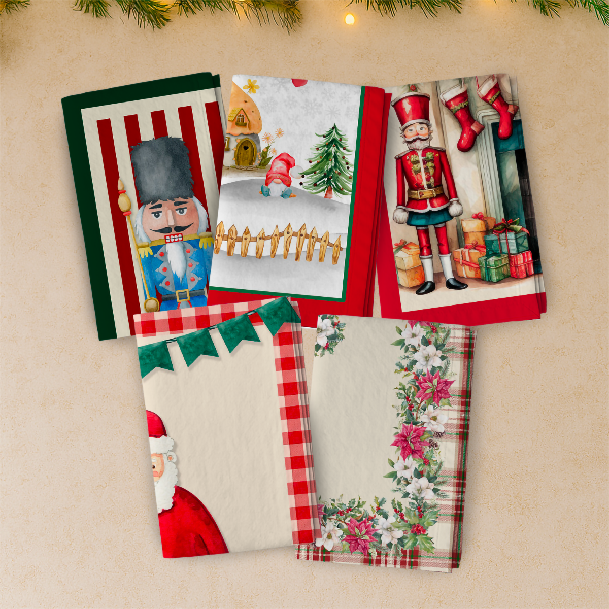 Set 5 Strofinacci Natalizi 50x80 cm in Cotone – Canovacci Assorbenti con Stampa Digitale | Idea Regalo Natale