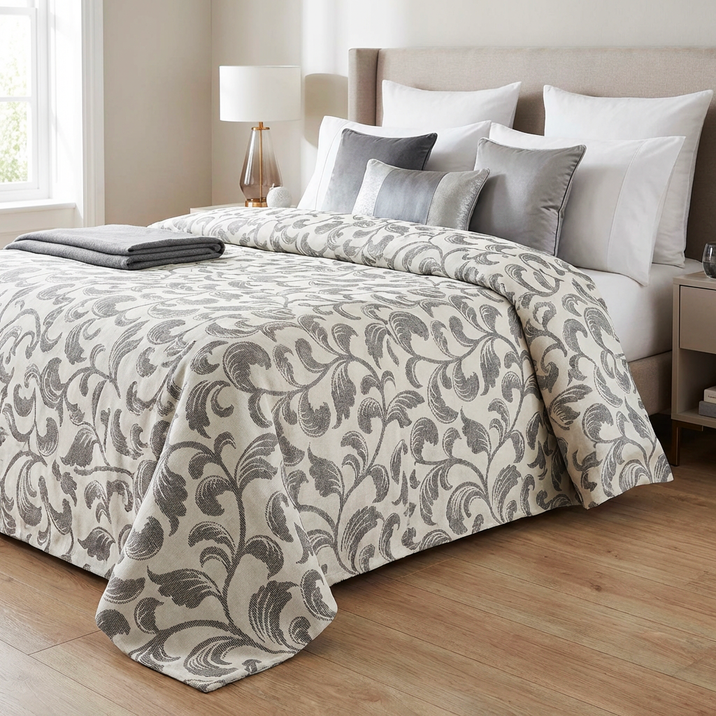 Grandfoulard Copritutto in Cotone Jacquard 270x270 cm Copridivano Grande Multiuso Telo Arredo Design a Righe Copriletto Matrimoniale Leggero Lavabile Beige/Grigio