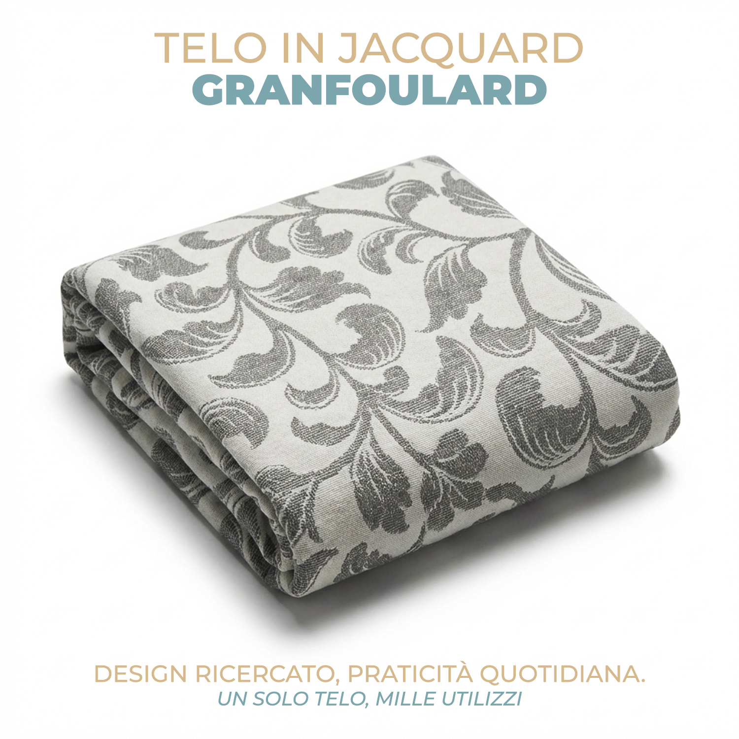 Grandfoulard Copritutto in Cotone Jacquard 270x270 cm Copridivano Grande Multiuso Telo Arredo Design a Righe Copriletto Matrimoniale Leggero Lavabile Beige/Grigio