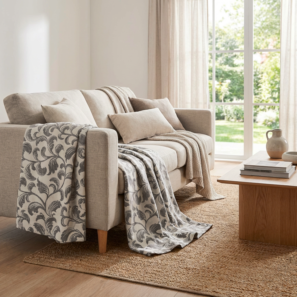 Grandfoulard Copritutto in Cotone Jacquard 270x270 cm – Copridivano Grande Multiuso, Telo Arredo Design Cerchi, Copriletto Matrimoniale Leggero Lavabile
